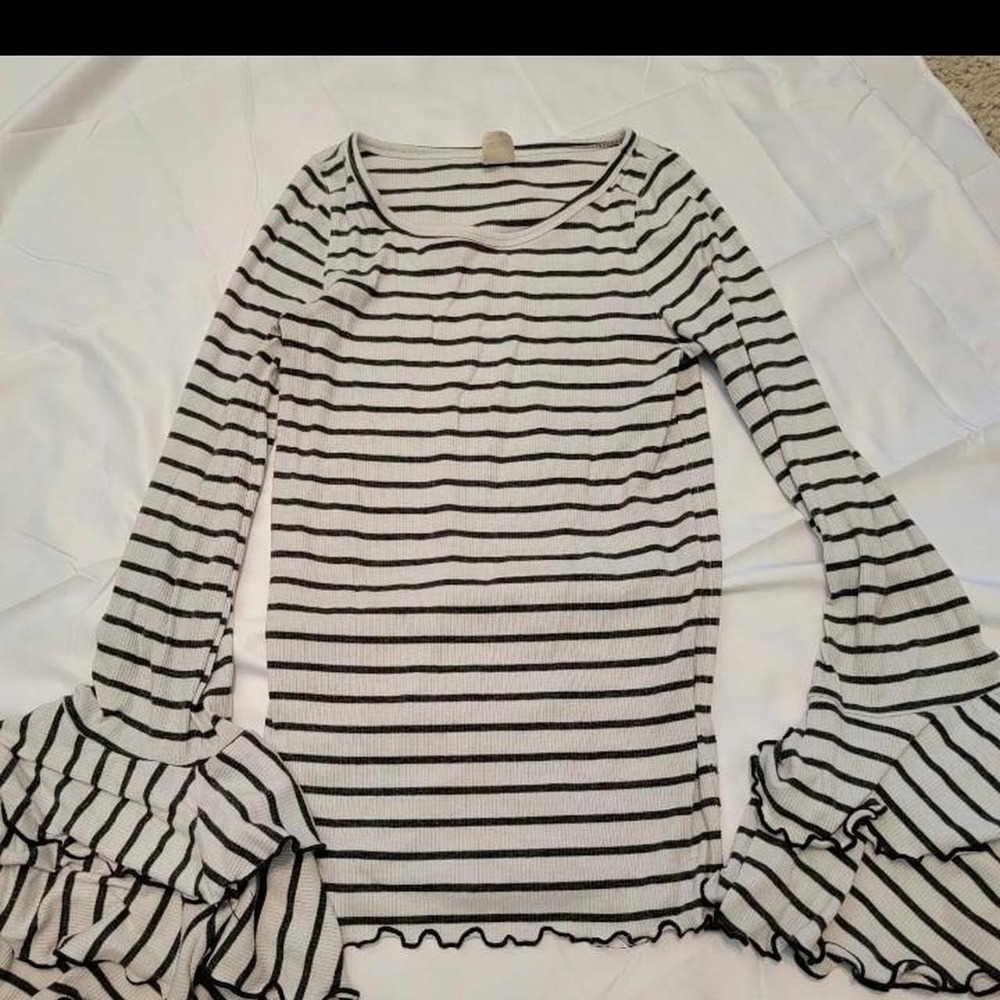 Free People Good Find Top Bell Sleeve Black White Striped Size M